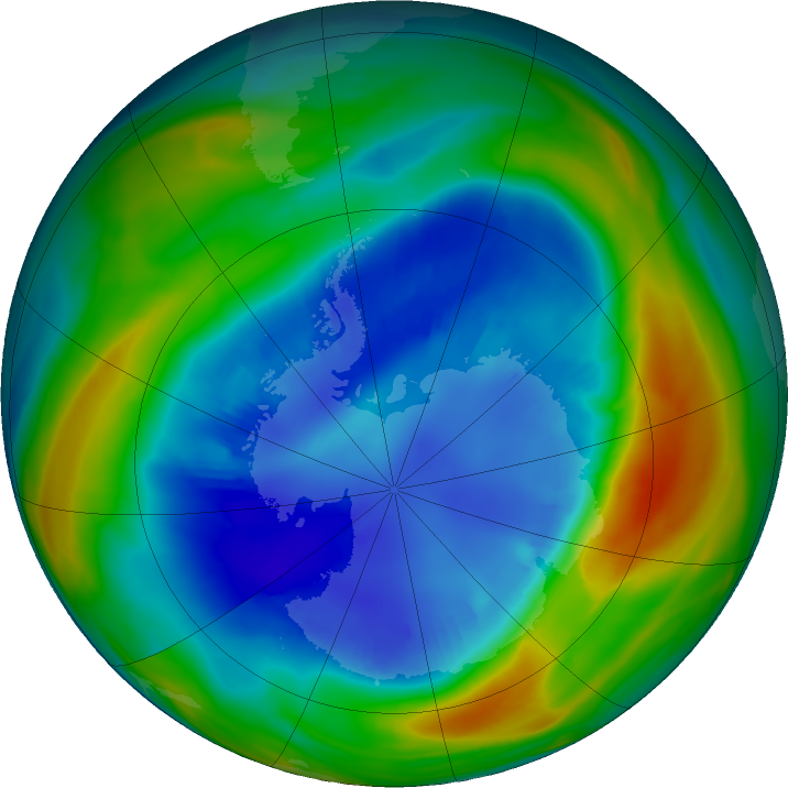 Antarctic ozone map for 25 August 2016